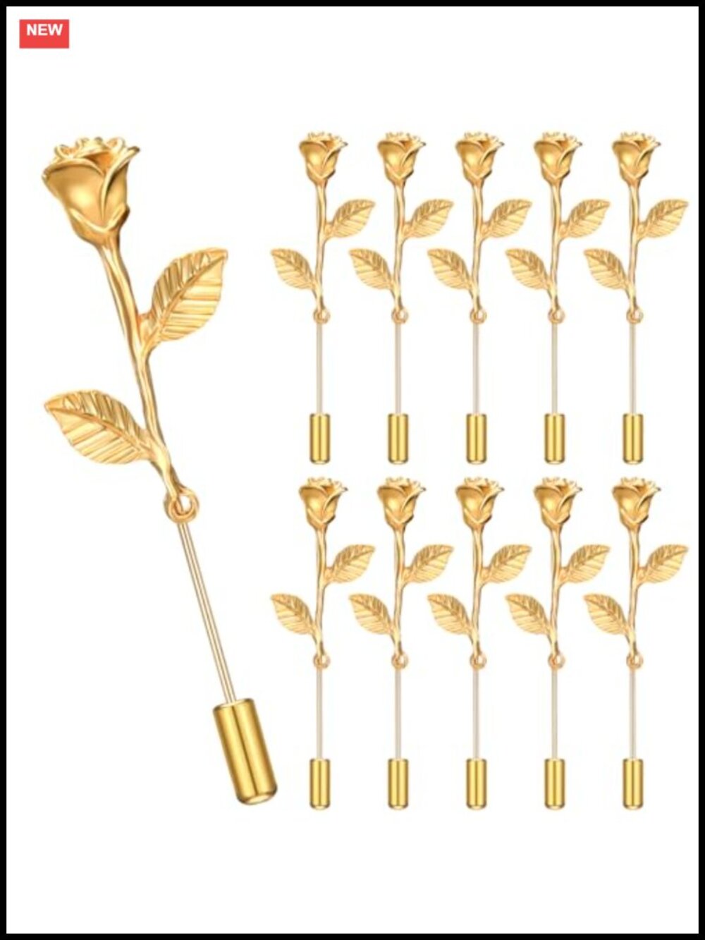 16pc Gold Rose Brooch Pin Set for Suits Weddings